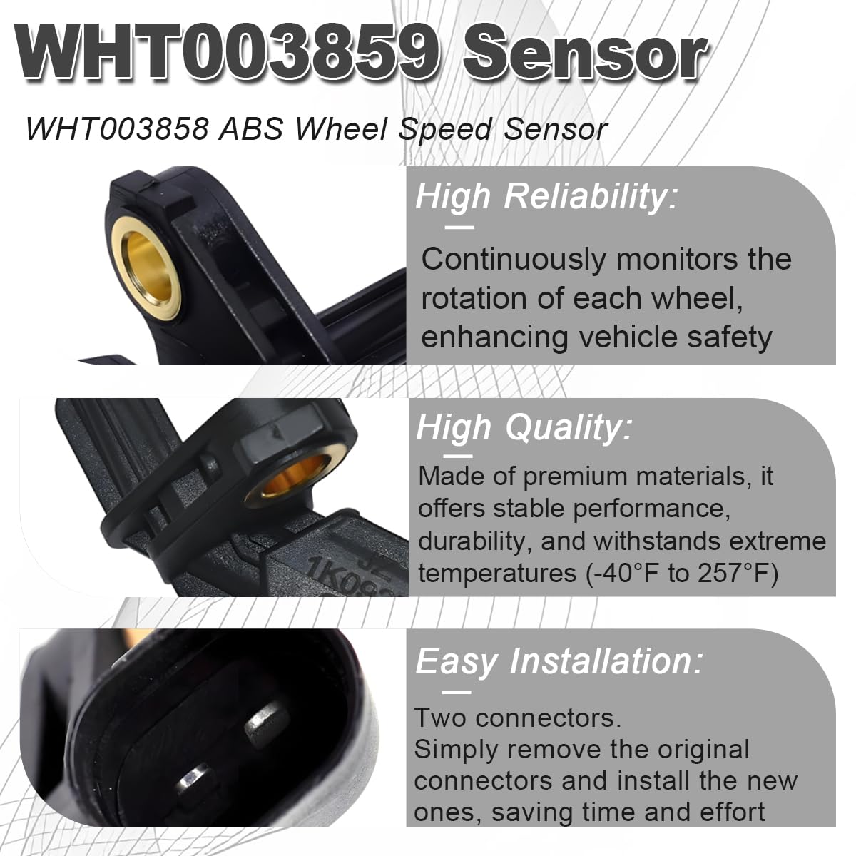 ZAMDOE 1K0927807 Capteur de Vitesse de Roue ABS pour A3 8P1 8P7 8PA Q3 8UB 8UG TT 8J3 8J9 pour Beetle 5C1 5C7 pour Golf 521 5M1 1K1 1K5 5K1 517 AJ5 Jeta 1K2 162 Pasat Scirocco Sharan 7N Tiguan 5N
