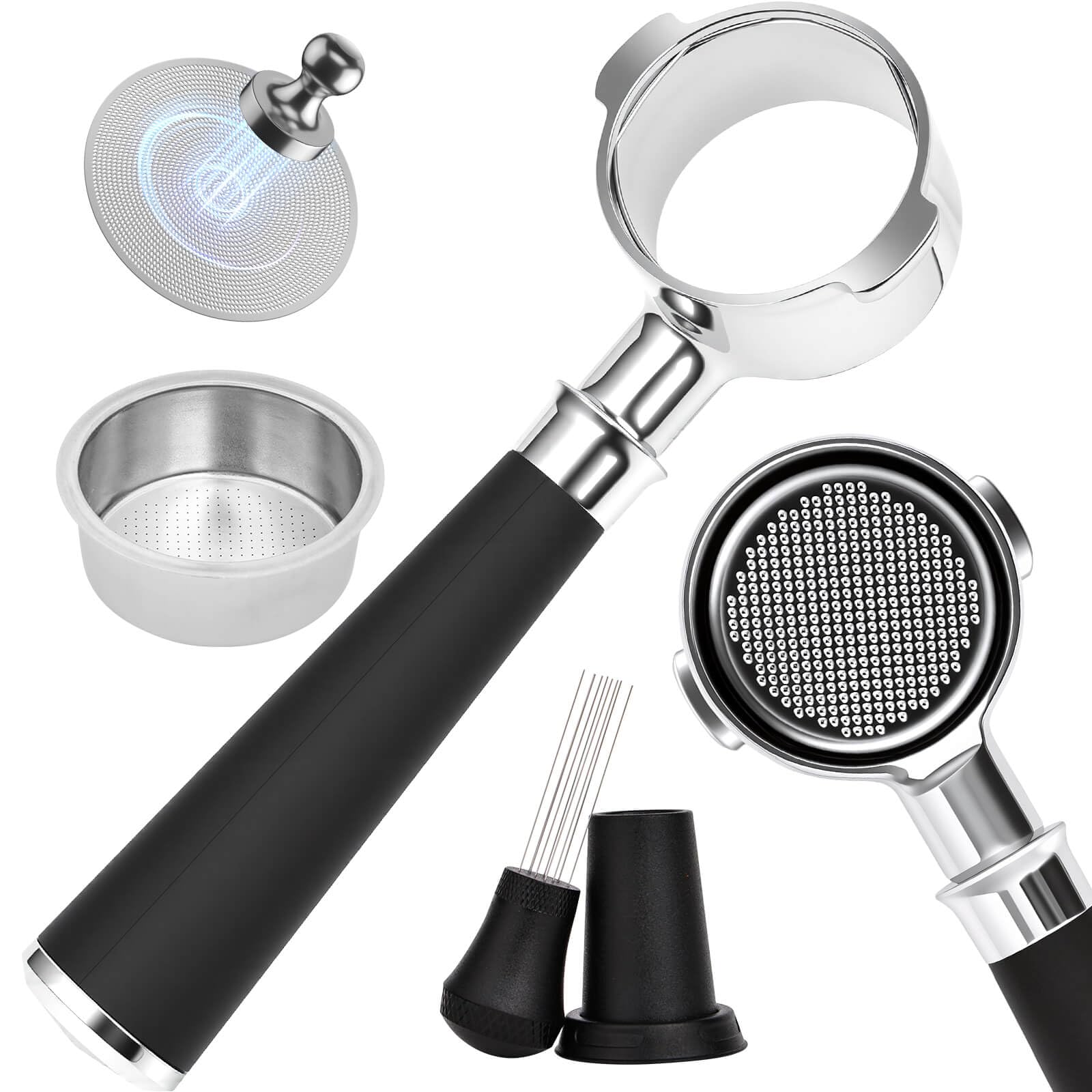 51mm Bottomless Portafilter 2 Ears Fits for Delonghi ECP3420, EC155, BCO430, EC260, and ECP3120, Includes Puck Screen, WDT, Double Shot Filter Basket