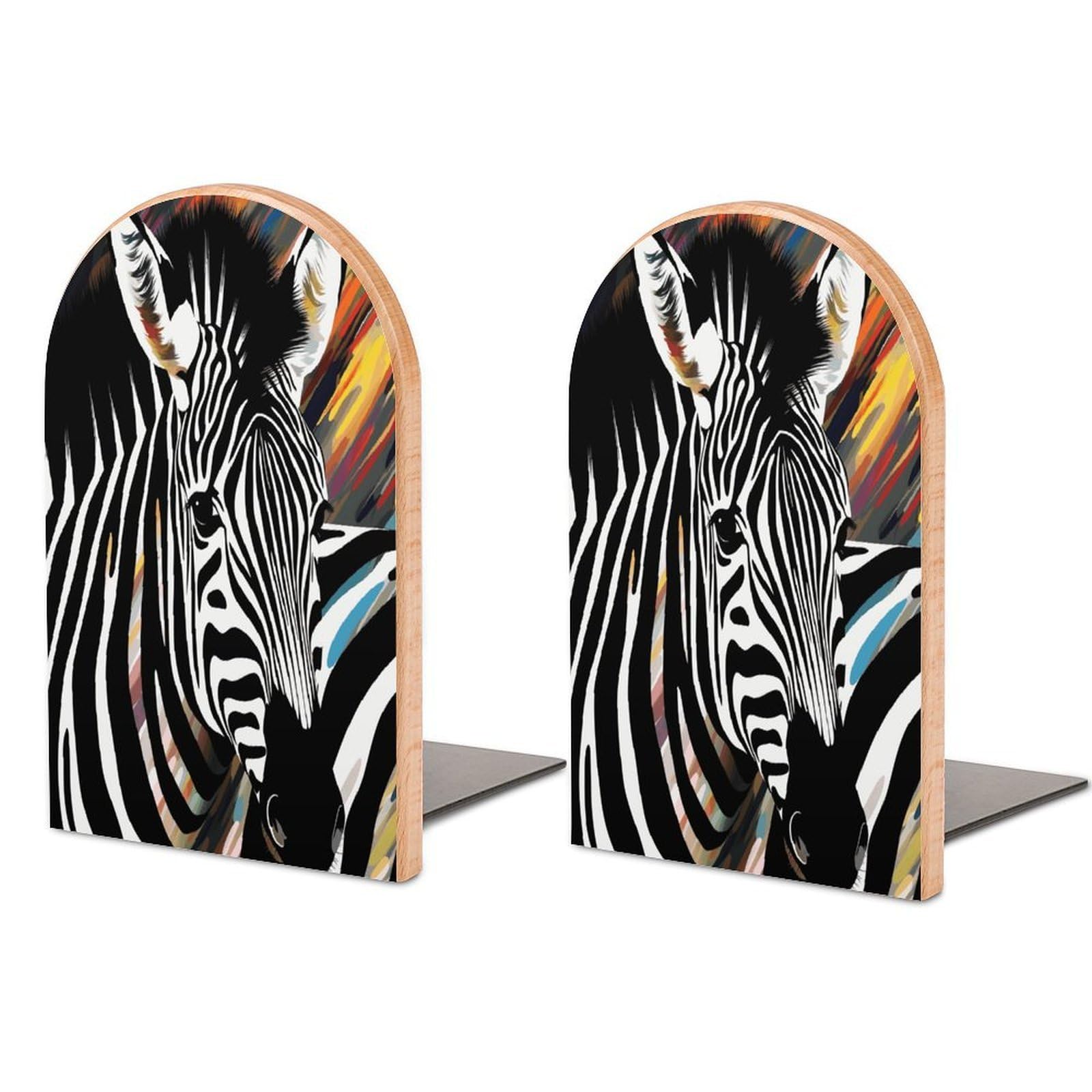Abstract Animal Zebra Bookends for Shelves Non Skid Book Stoppers Universal Economy Bookend Heavy Duty Wood Book End Decorative Book Shelf Holder for Home Office Desk 1 Pair
