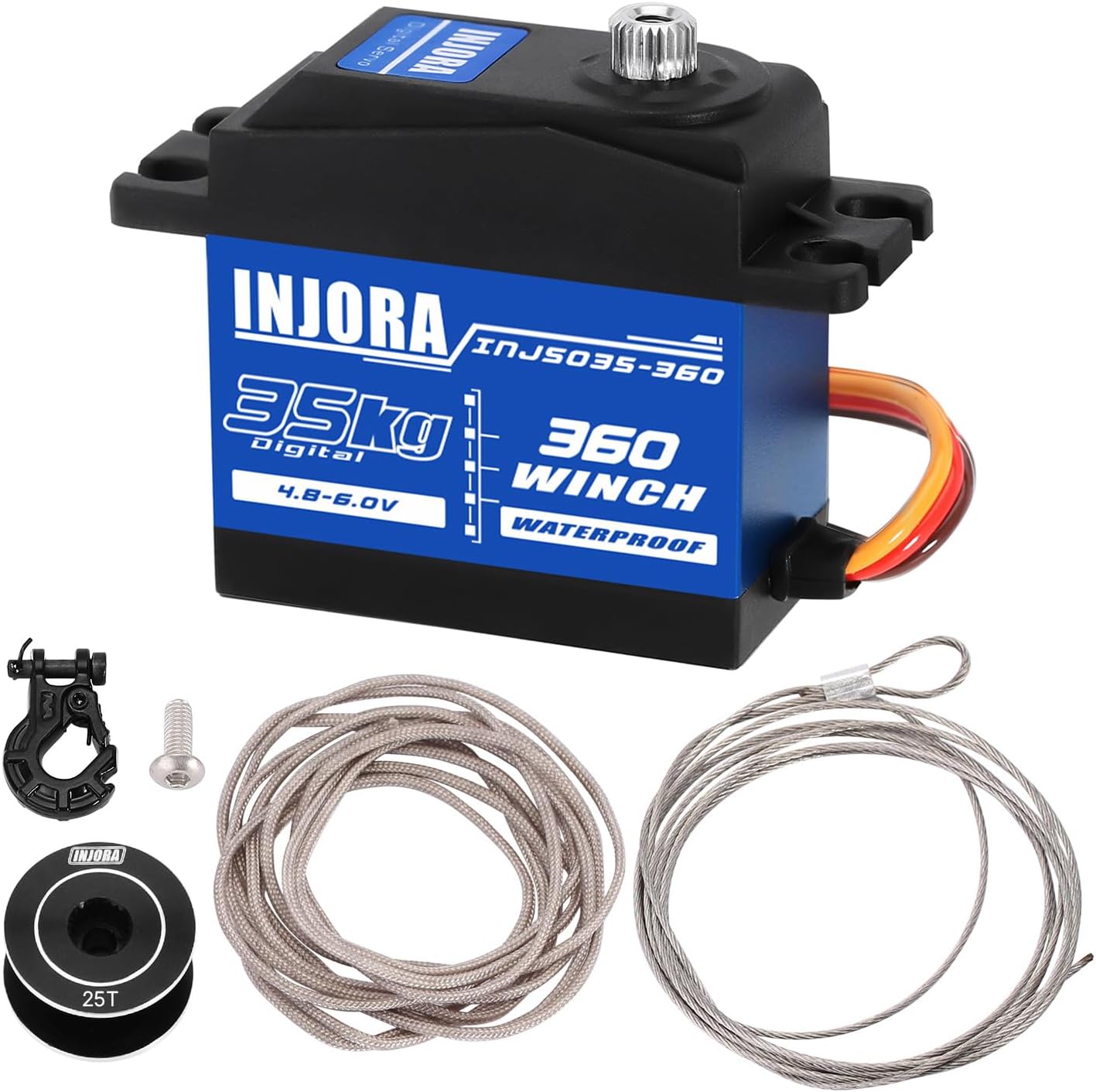 35KG Digital Servo Waterproof 360° Rotation 25T Servo Winch Spool for SCX10 PRO RC Crawler Car Boat Model