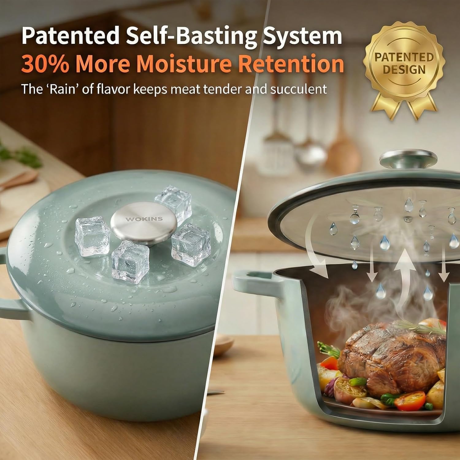 7QT Enamel Cast Iron Dutch Oven with Lid,Dual Handles,Versatile Heavy-Duty Non-toxic Cookware for Sourdough Bread Baking,Braising,Stews,Roasting,Oven Safe up to 500°F green