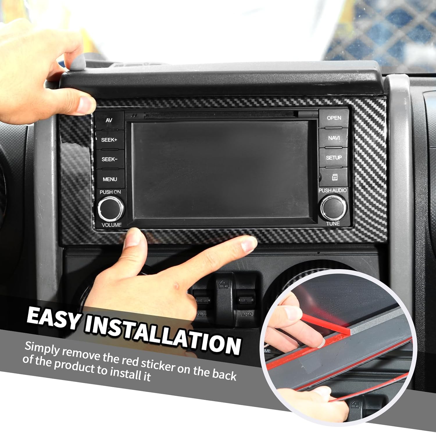 Jimen Fit for Jeep Wrangler JKU 4 Door 2007-2010, 22PCS Carbon Fiber Interior Kits - Dashboard Cover, AC Vent Ring, Window Button Switch Panel, Inner Door Handle Cover, Cup Holder Frame