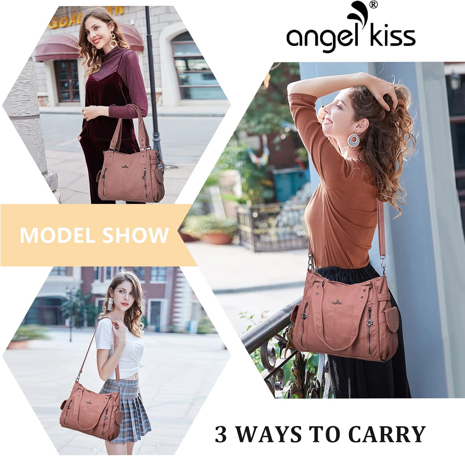 Angel Kiss Handbags for Womens Top-Handle Hobo Purse Roomy Casual Shoulder Bags PU Tote Satchel Purse for Women - Image 6