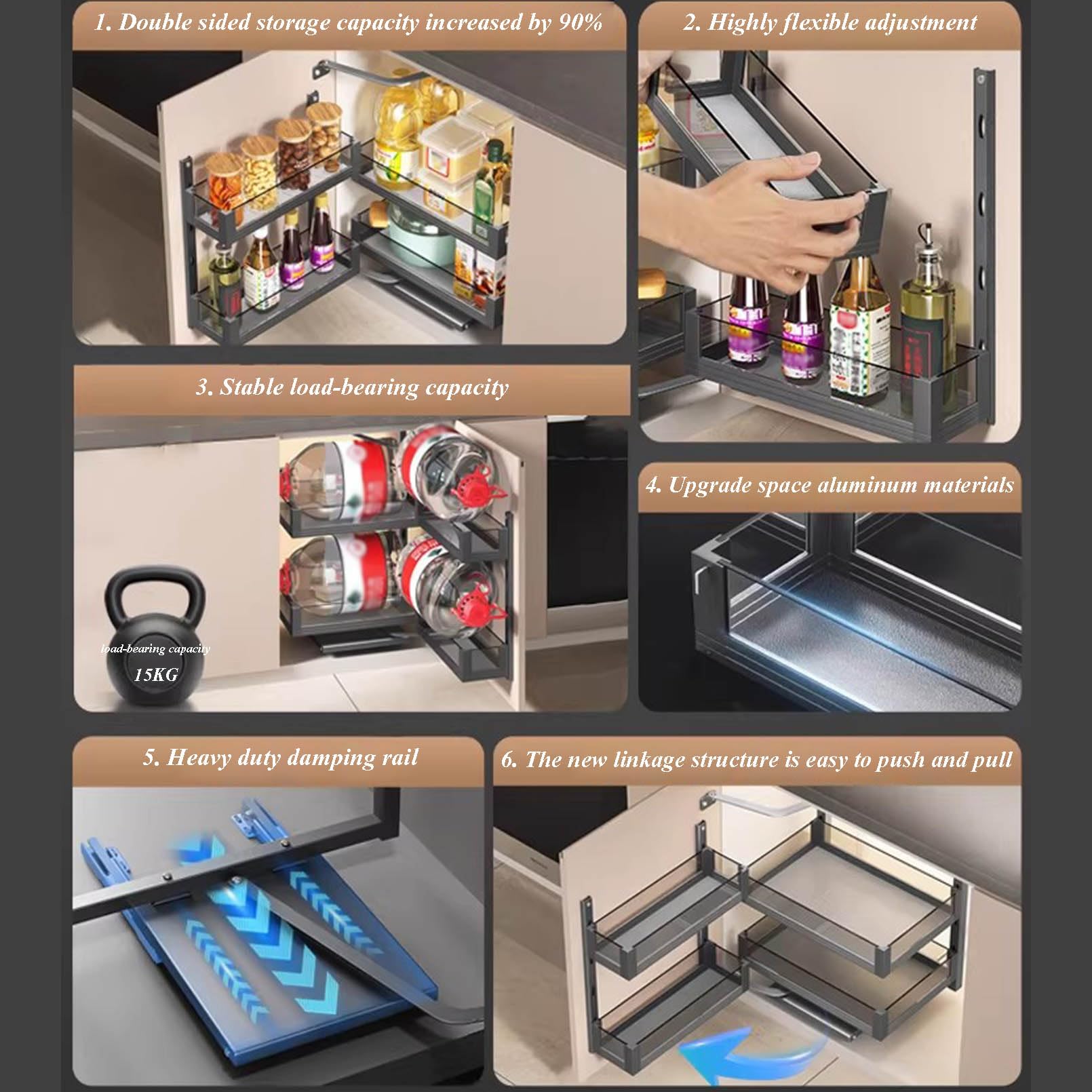 Gabinete extraíble, cesta extraíble de movimiento sincronizado con cesta extraíble para cocina, baño, despensa, armario alto ajustable, 3 capas, armarios de 3 capas de 500 mm