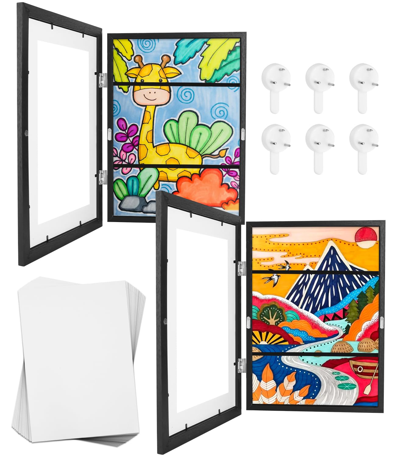 LEAZZLE 2pcs Marco dibujos Infantiles,Marcos De Fotos Para Dibujos Infantiles,marco de arte para niños,Cuadro Guardar Dibujos Niños de Arte para Niños (Nero scuro)