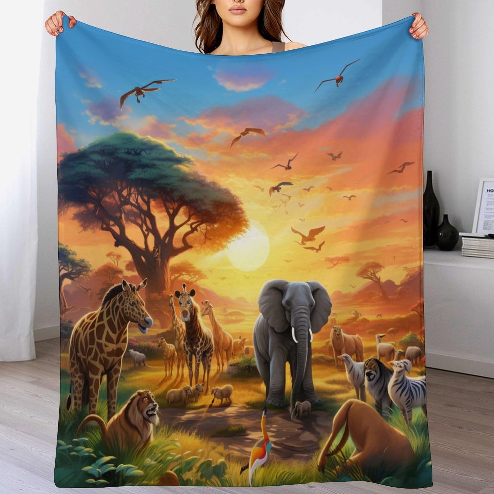 Ggjjtt African Animals Fleece Blanket Travel Nap Throws Plush Blanket Super Soft Flannel Blankets For Couch, Bed, Sofa For All Seasons150×200Cm