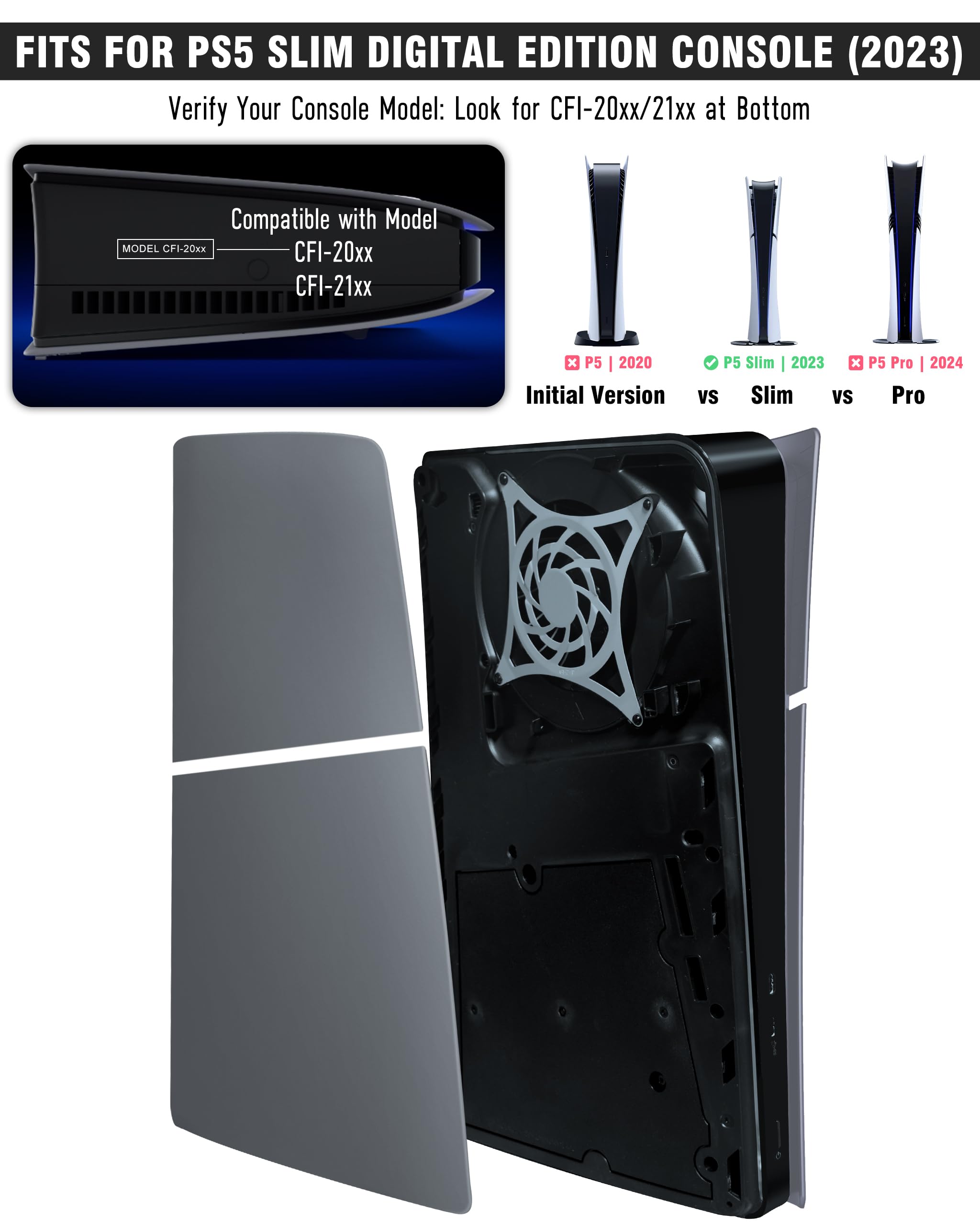 Joso Placa frontal para PS5 Slim Digital Edition, antiarañazos, carcasa de repuesto a prueba de polvo, cubierta de piel apta para PS5 Slim Console, placas para PS5 Slim accesorios, fácil instalación