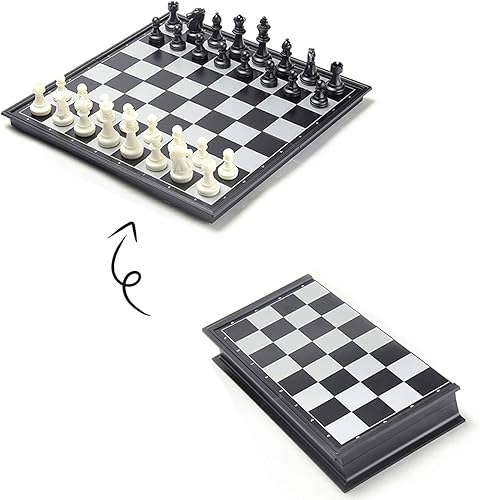 Miniatura 3 de Juego de ajedrez magnético plegable de viaje, piezas en blanco y negro, práctico almacenamiento, juguetes educativosregalo para niños y adultos (14