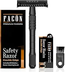 Facón Navalha de segurança de borda dupla para homens e mulheres – Navalha de aço inoxidável Butterfly Open com 50 lâminas de segurança de borda dupla platina, lâmina única para barbear suave
