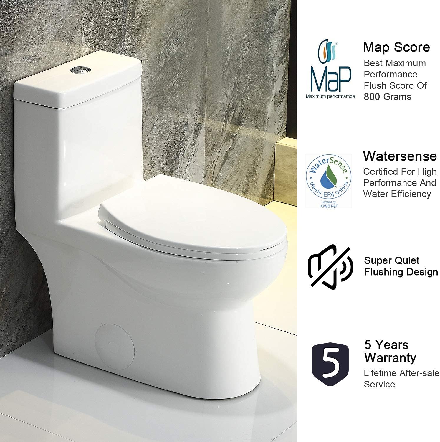 HOROW HWMT-8737 Dual Flush Elongated Standard One Piece Toilet with Comfort Seat Height, Soft Close Seat Cover, High-Efficiency Supply, and White Finish Toilet Bowl - - 