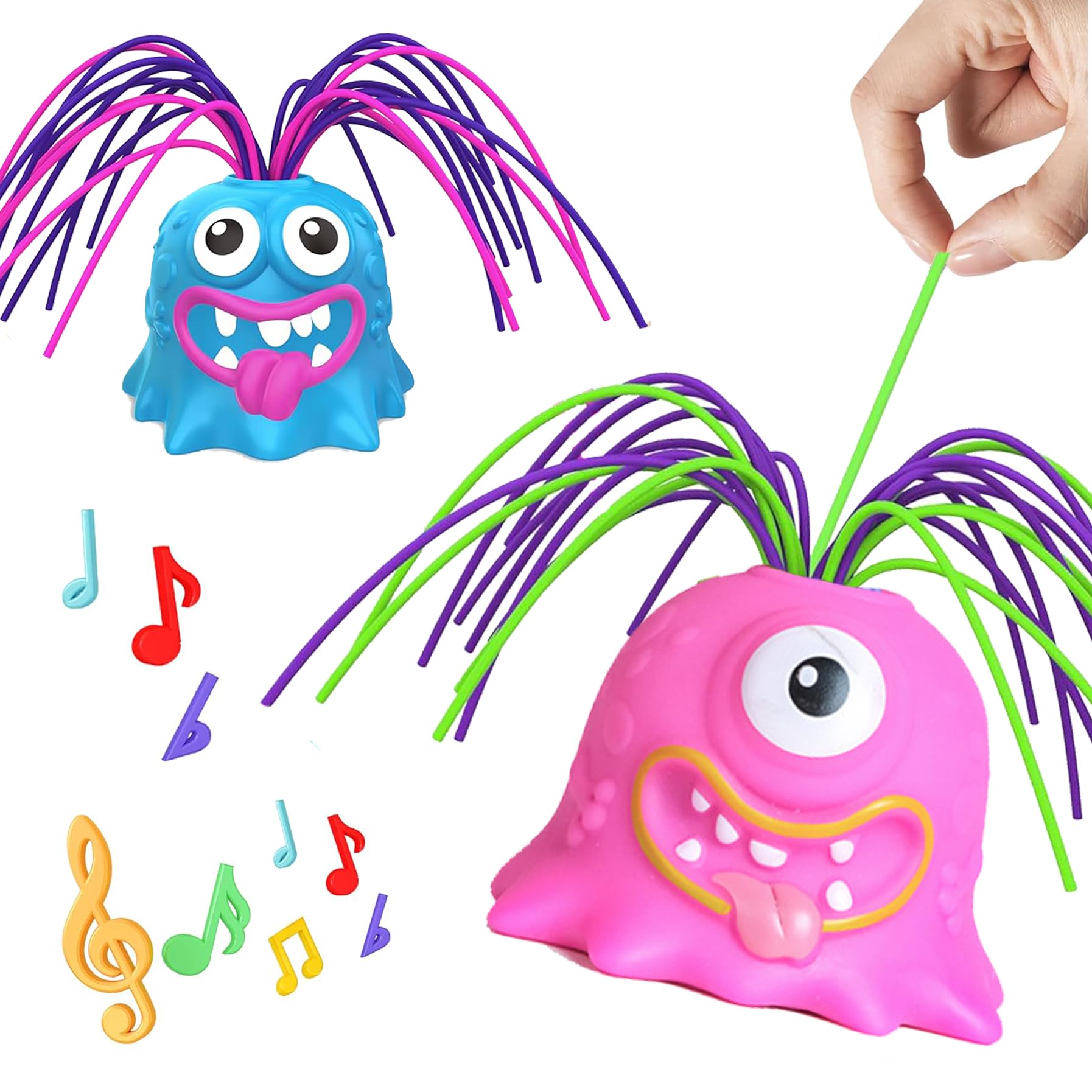AM ANNA Kids Party Favors Fidget Toys, Fun Hair Pulling Fidget Screaming Monster Toys, Venting Novelty Toys Different Screams Made by Hair Pulling for 3 4 5 6 7+ Kids (Blue Purple, 2)