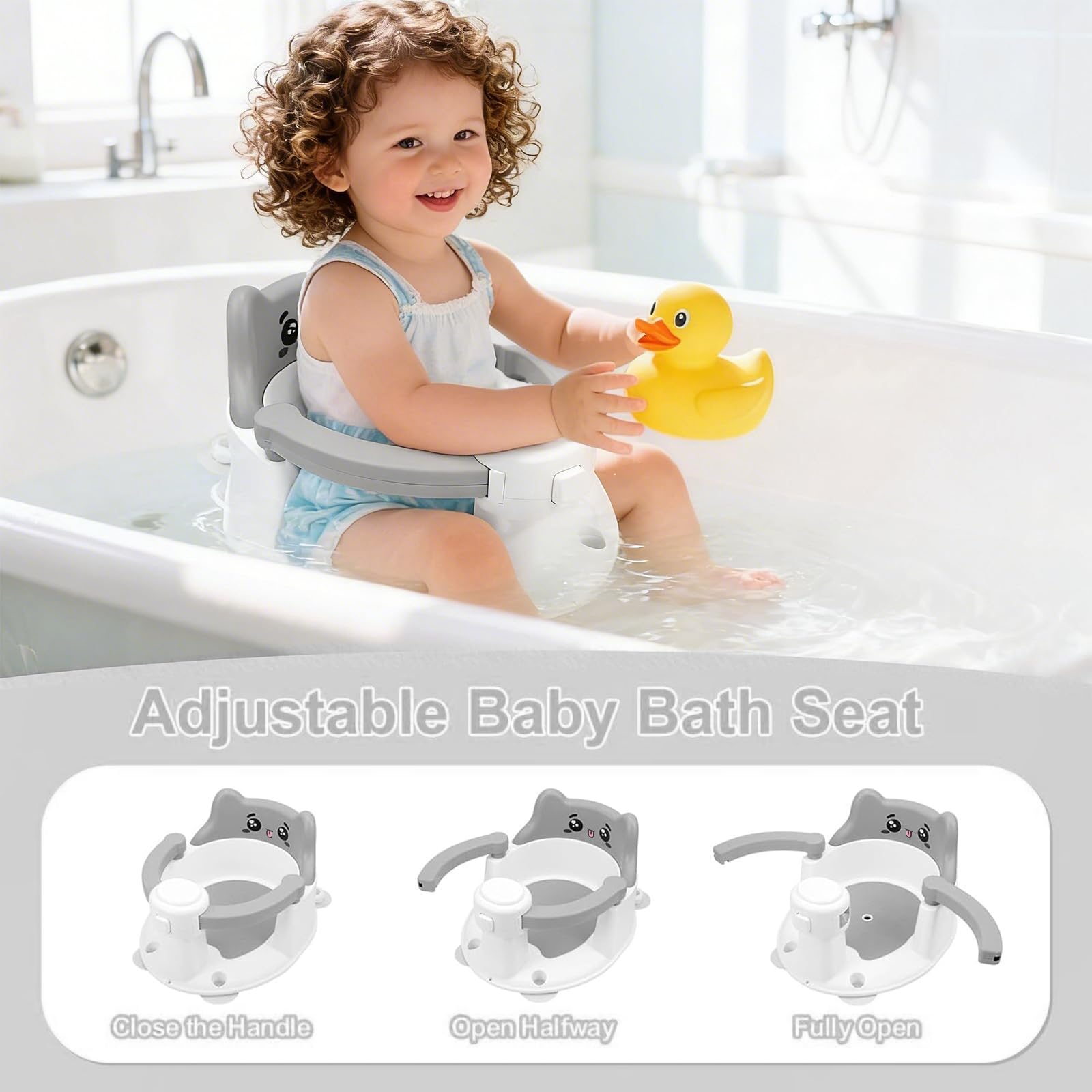 Siège de Bain Bébé avec 4 Ventouses Antidérapantes, Portable et Sécurisé pour Douche ou Baignoire