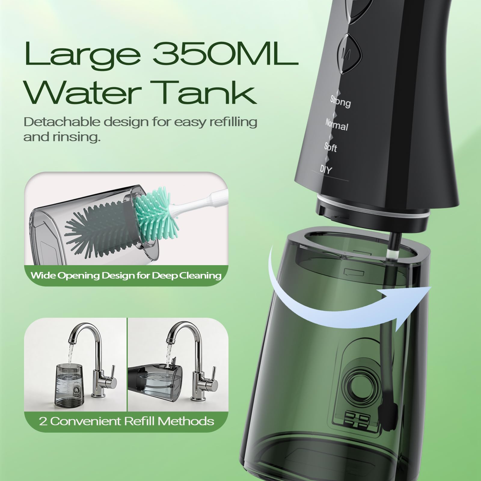 OasiSmile Irrigador bucal C2 para dientes, irrigador oral inalámbrico de 350 ml para aparatos ortopédicos y encías sensibles, presión ajustable de bricolaje, 4 modos, 5 puntas de chorro, púa dental