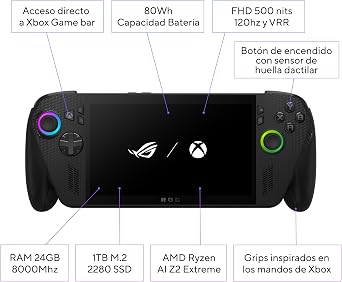 ASUS ROG Xbox Ally X taşınabilir oyun konsolu (17,8 cm (7 inç) Full HD, 120 Hz (AMD Ryzen Z2 Extreme, 24 GB RAM, 1 TB SSD, 80 Wh pil, Windows 11, oyun kartı dahil) siyah