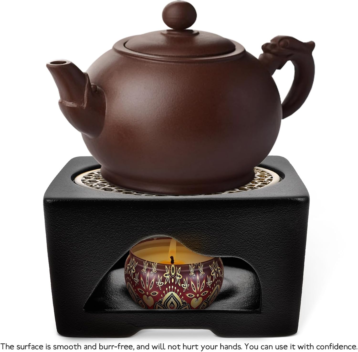 Ceramic Tea Warmer Base with Copper Plate Heat-Resistant Hollow Teapot Heating Device for Tea and Milk Safe and Stove Japanese Style Design