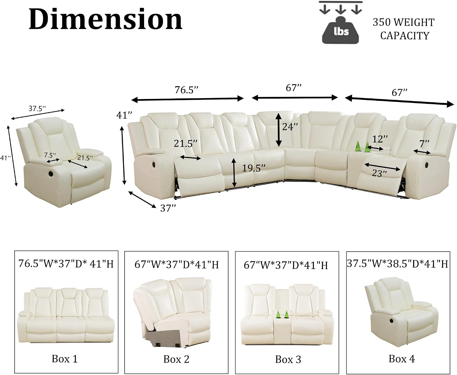 Power Recliner Sectional Sofa Set with LED, Breathing Leather Sectional Couch for Living Room, L Shape Reclining Couch and Chair with Cup Holders& Storage for Home Theater (Cream White)
