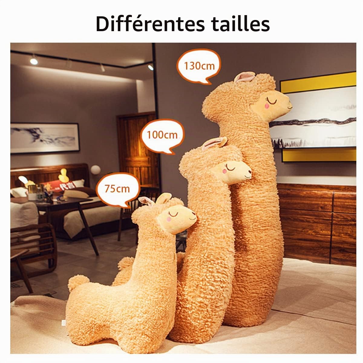 Coussin lama, alpaga géant, en peluche, long coussin pour le corps, alpaga moelleux, coussin douillet d'alpaga - Coussin de Noël, cadeau d'anniversaire (marron - 75 cm)