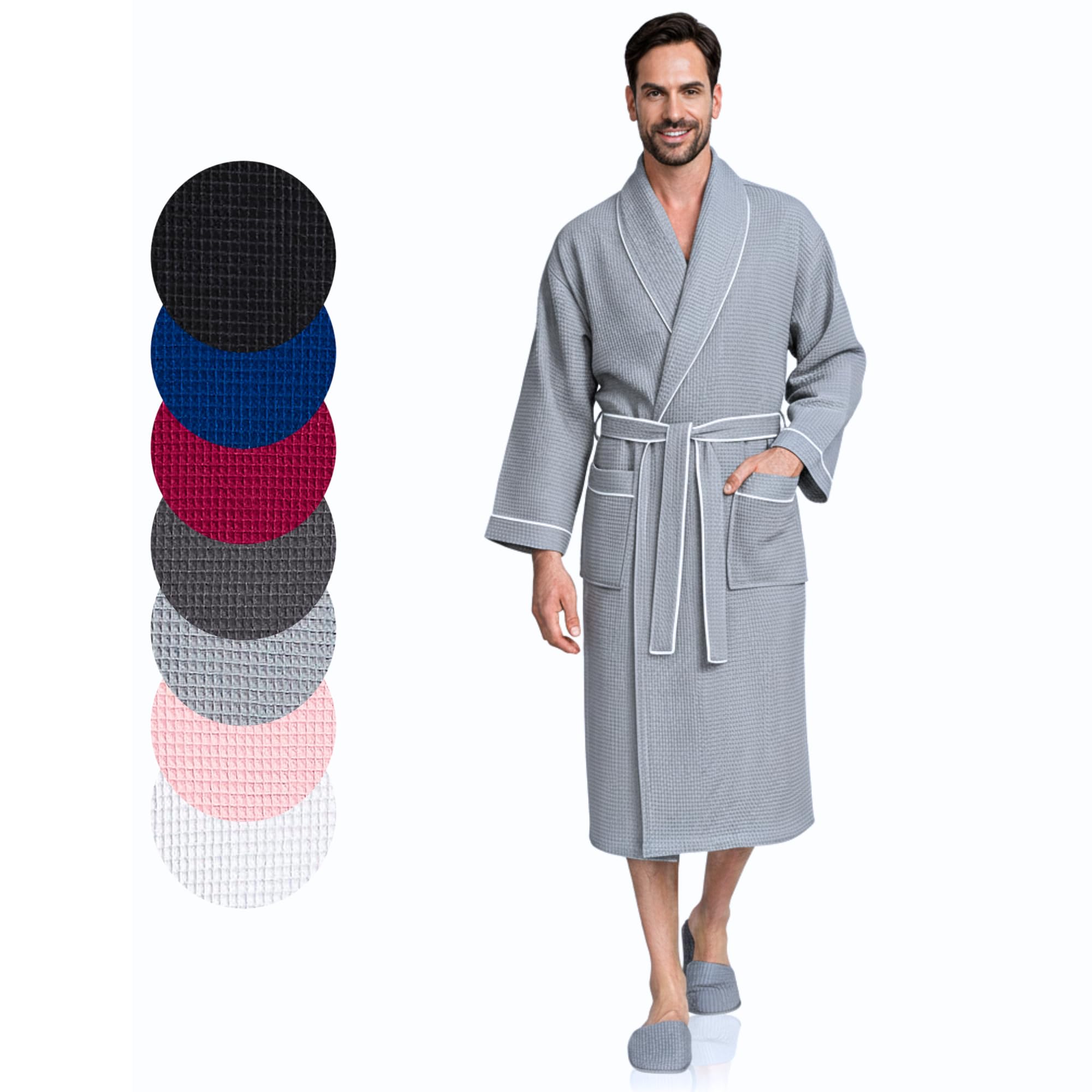 Lotus Linen Men’s Waffle Weave Cotton Bathrobe – Lightweight, Quick Dry Spa Robe, Personalized Robes