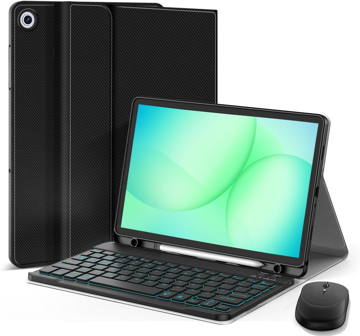 Backlit Keyboard Case for Samsung Galaxy Tab A11+/A11 Plus 11" 2025/A9+/A9 Plus 11" 2023, Mouse and Backlight Detachable Magnetic Wireless Keyboard Case with S Pen Holder, PU Leather Folio Case,Black
