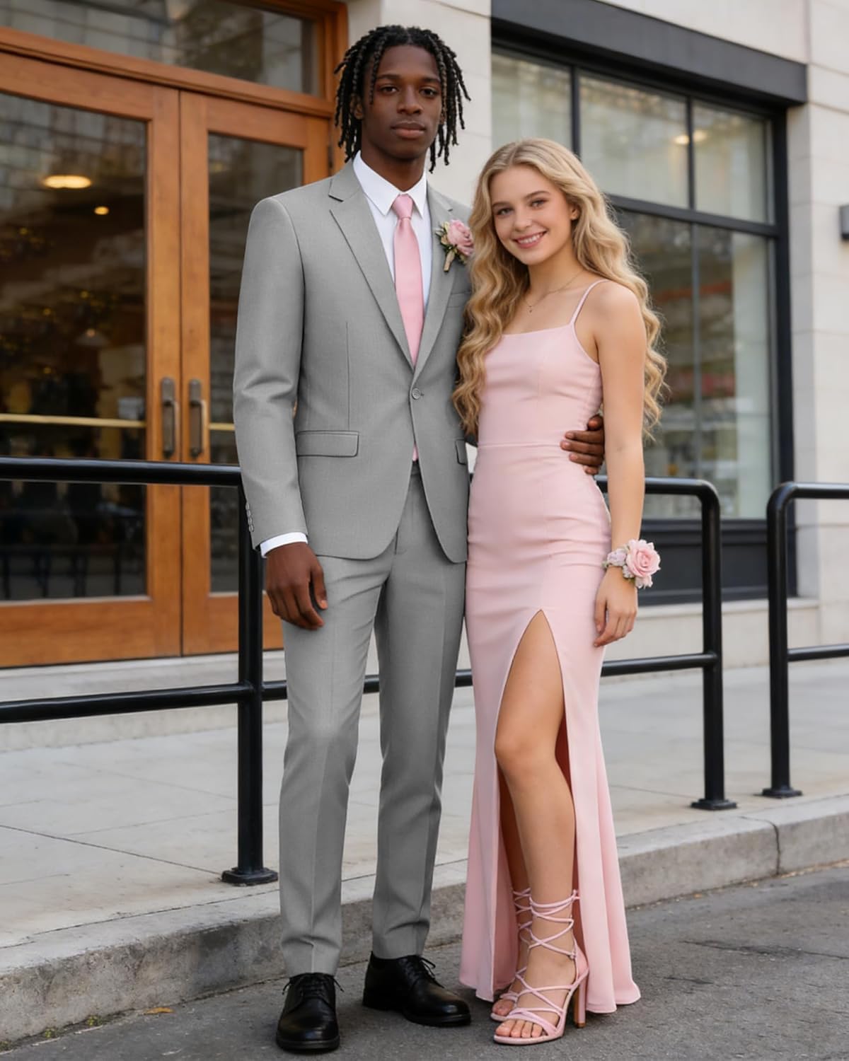 Cooper & Nelson Men's Suit 2 Piece Set, One Button Slim Fit Tuxedo with Jacket Pants Tie for Wedding, Business, Prom