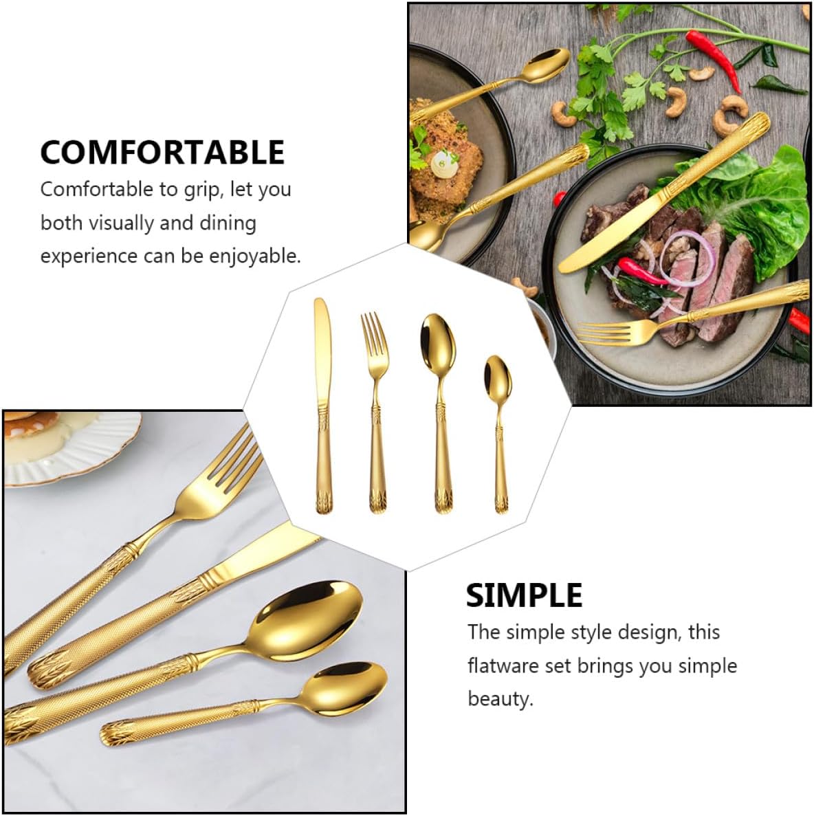 Stainless Steel Flatware Set 4pcs Gold Wheat Pattern Dinner Utensils Household Tableware Kitchen Cutlery Party Serving Cutlery