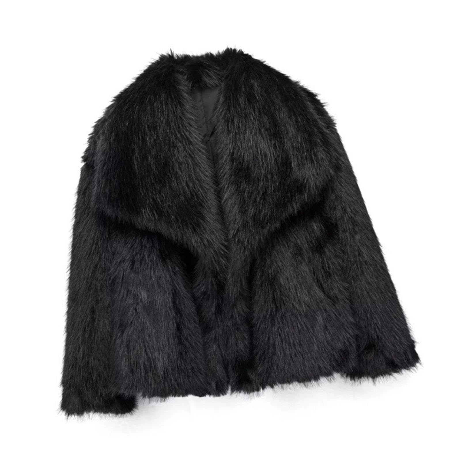 calandis ™ Women's Faux Fur Coat Cropped Lapel Collar Fashionable Warm Elegant Outerwear XL | Coats & Jackets | Womens Clothing-picture-44