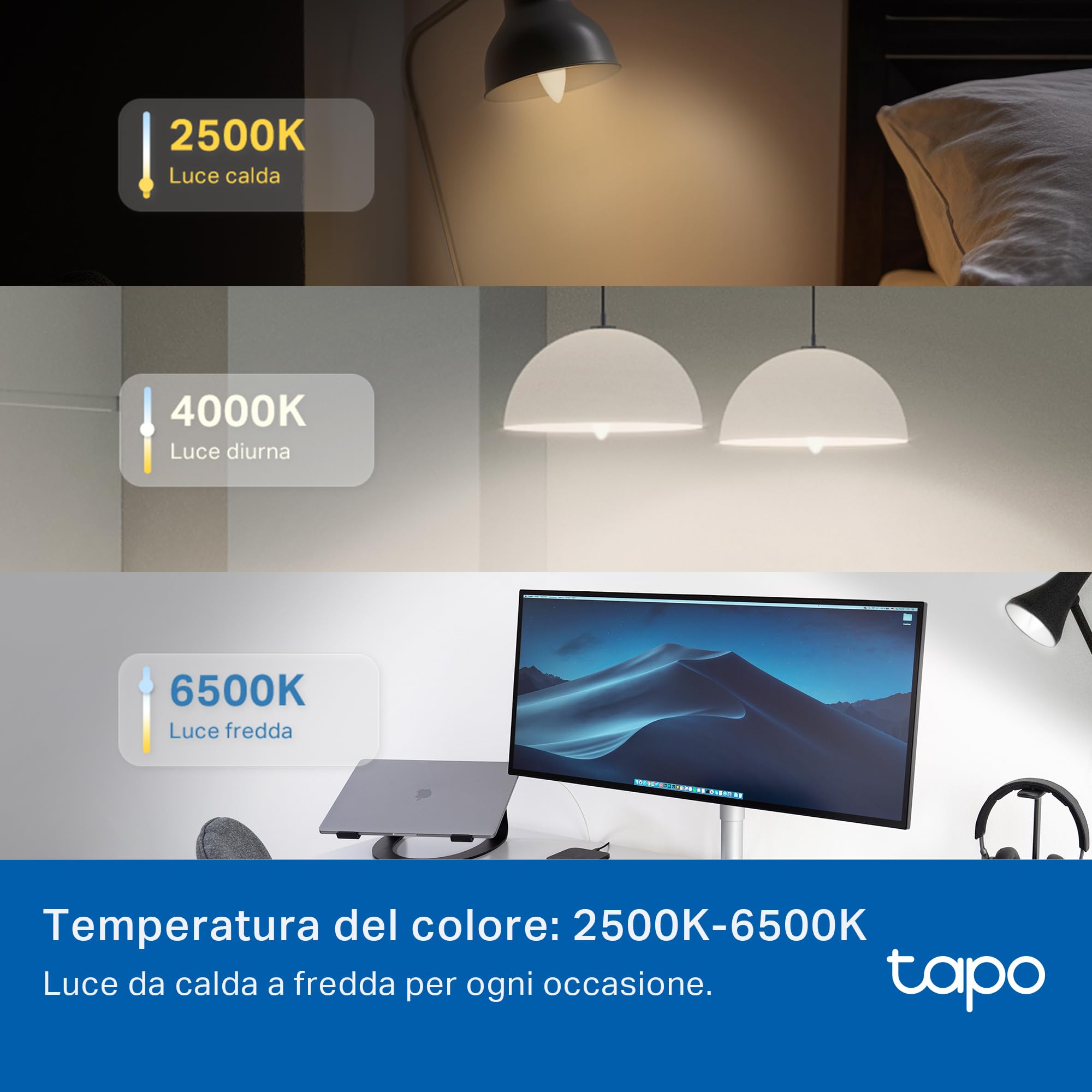 Tapo L430C Lampadina Alexa E14 Multicolore e Dimmerabile a Doppio Strato, 2500-6500K, Sync-to-Music,Illuminazione Automatica del Bioritmo, Programazione & Timer,Compatibile con Alexa e Google, 2 pezzi