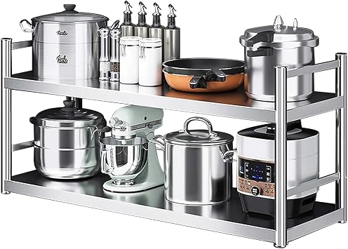 2-Tier Stainless Steel Wall Shelf, Wall Mounted Storage Shelving Unit, Heavy Duty Storage Organizer Rack for Restaurant, Kitchen, Bar, Office90X30X55CM