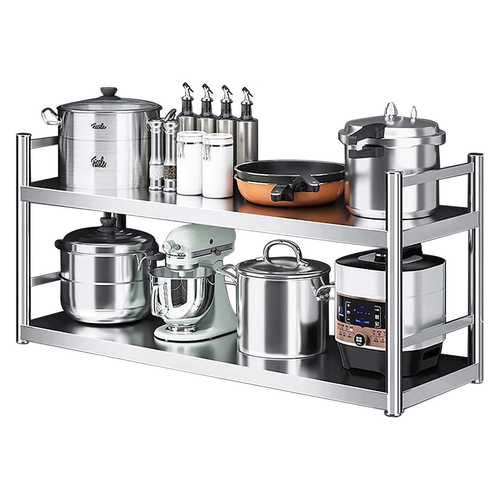 Mensola da parete in acciaio inossidabile a 2 livelli, unità di scaffalatura da parete, scaffale organizer per impieghi gravosi per ristorante, cucina, bar, ufficio(120X30X55CM)