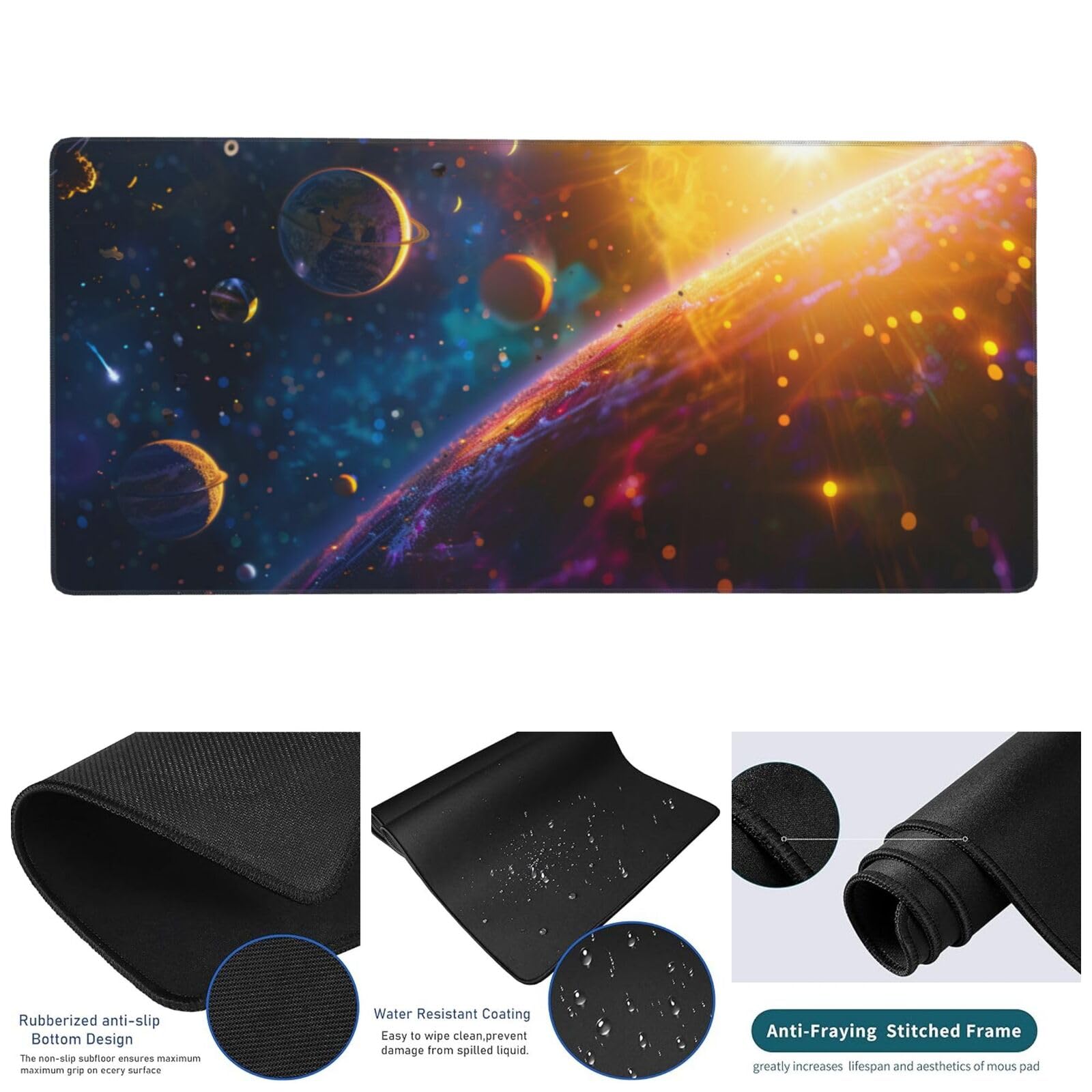 Podkładka pod mysz do gier planeta podkładka pod mysz XXL 1000 x 500 x 3 mm abstrakcyjna podkładka pod biurko pod rękę z gumową podstawą, podkładka pod mysz z antypoślizgowymi szwami dla pracowników
