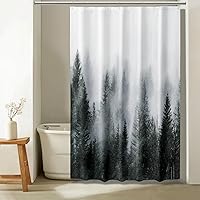Vista 31 de ORTIGIA Cortina de ducha de 78 pulgadas de bosque neblinoso verde oscuro para baño, juego de cortina de ducha de naturaleza y bosque con ganchos