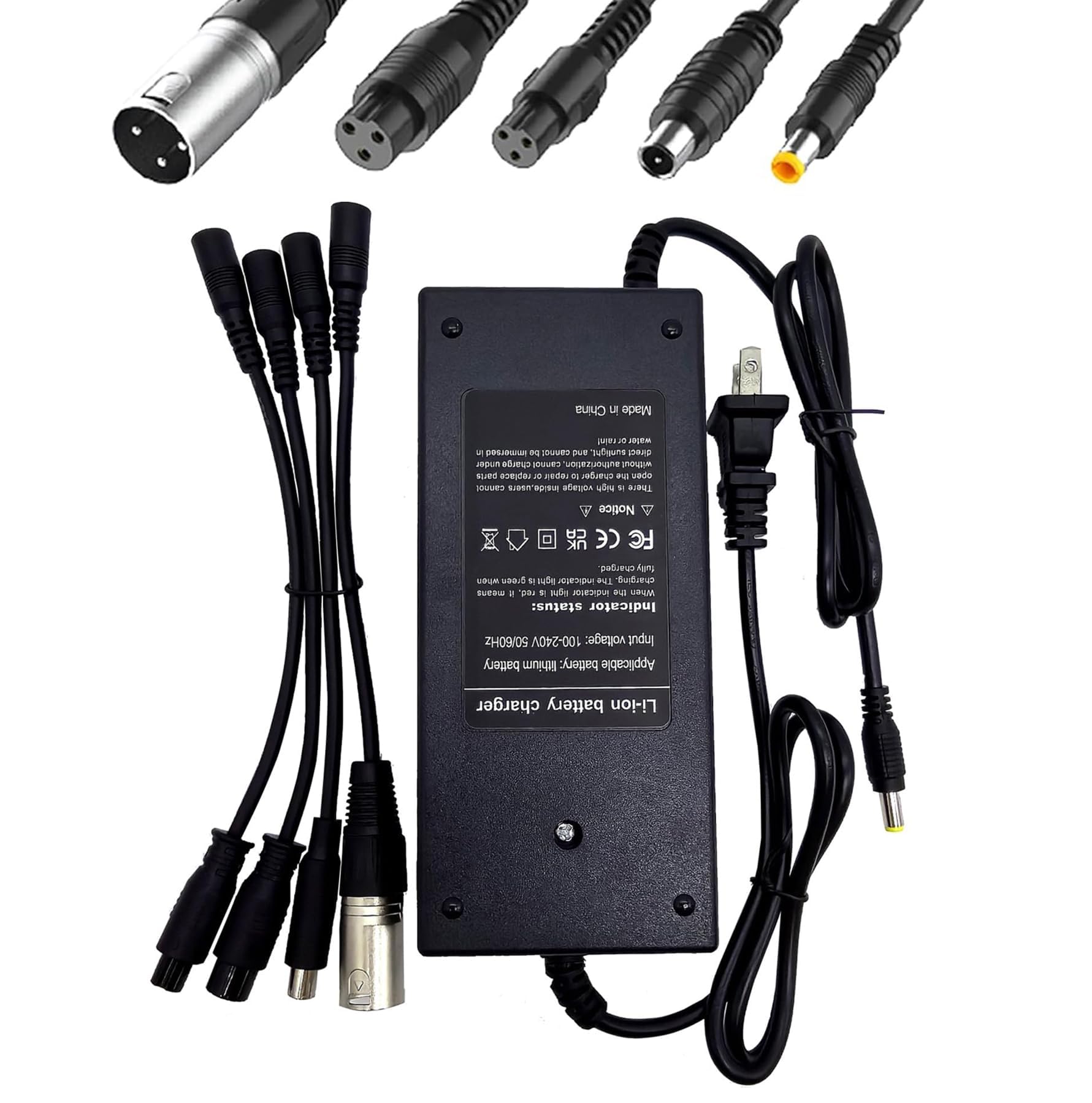 42V 2A (5 Plugs) Charger for Jetson Voyage Razor Swagtron Bird Gotrax Ninebot Segway Hiboy 36V 10S Lithium-ion Battery Converter Interfaces 3 Prong (8mm/12mm) DC (5.5 * 2.5/2.1mm) 8mm RCA/3-Pin XLR