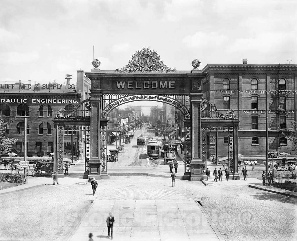 Restored Black & White Photo - Historic Denver, Colorado - The Mizpah Arch at Union Station, c1908-30in x 24in