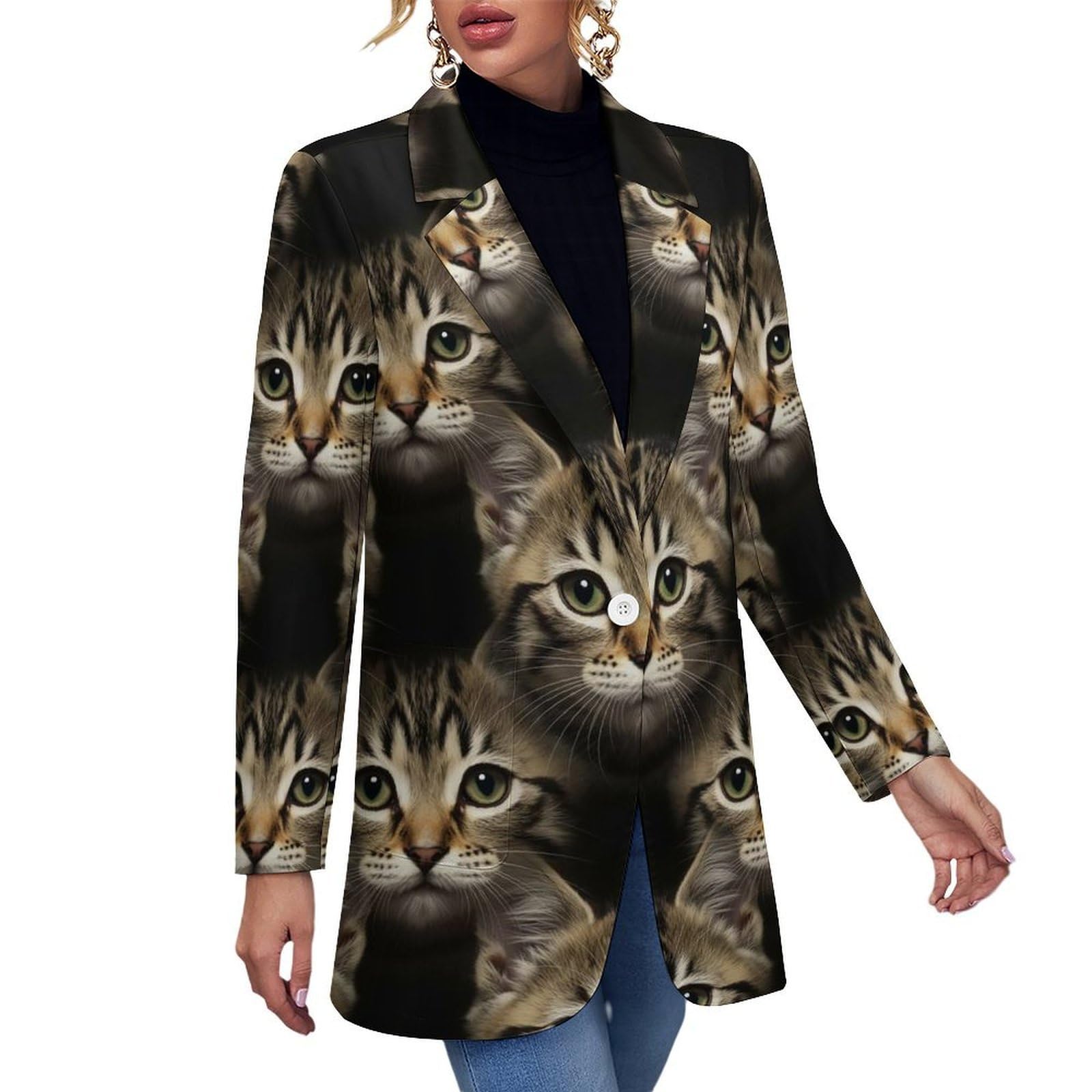 Womens Casual Blazer for Business Long Sleeve Buttons Suit Jacket Open Front Lapel Cardigan
