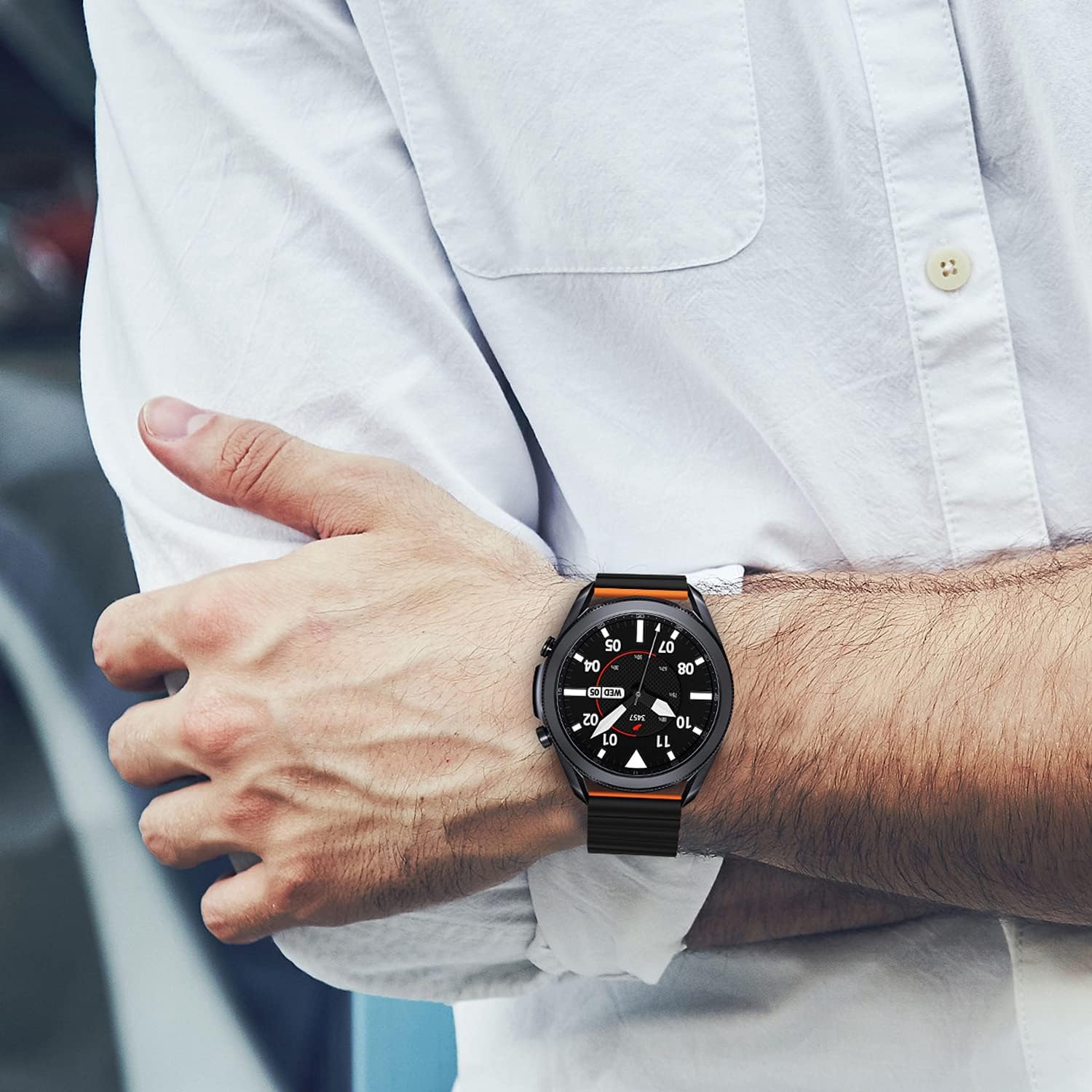 Tasikar 20mm Bands Compatible with Samsung Galaxy Watch 7/6/5/4 Band 40mm 44mm/6 Classic 43mm 47mm/5 Pro, Silicone Magnetic Strap for Galaxy Watch 4 Classic/3 (Orange-Black) - Image 6