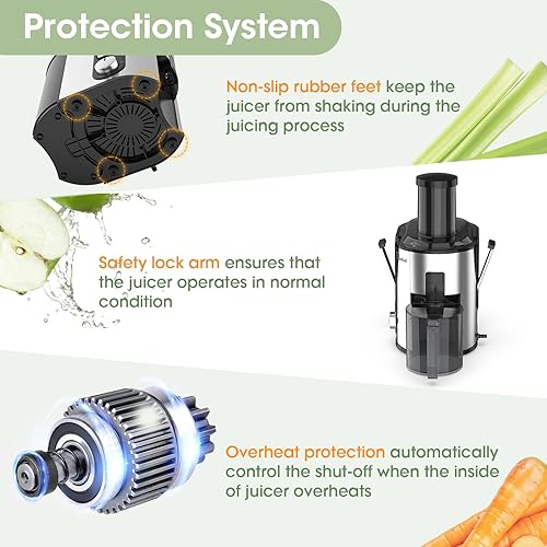 Miniatura 6 de Máquina exprimidora centrífuga de 800 W, con boca grande, boca ancha, canal de alimentación de 3 pulgadas para frutas y verduras, fácil de limpiar,