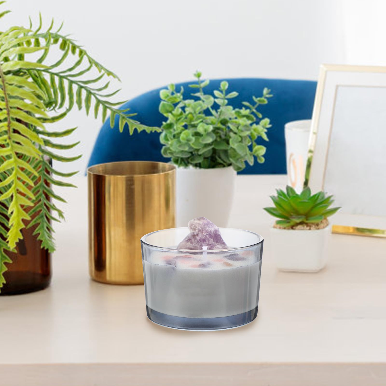 Vela Aromática Decorativa de Vidrio Cera Natural y Cristal | Púrpura, Portátil y Ligera, para Salón E Interior, Detalle para Amigos, Uso Sencillo