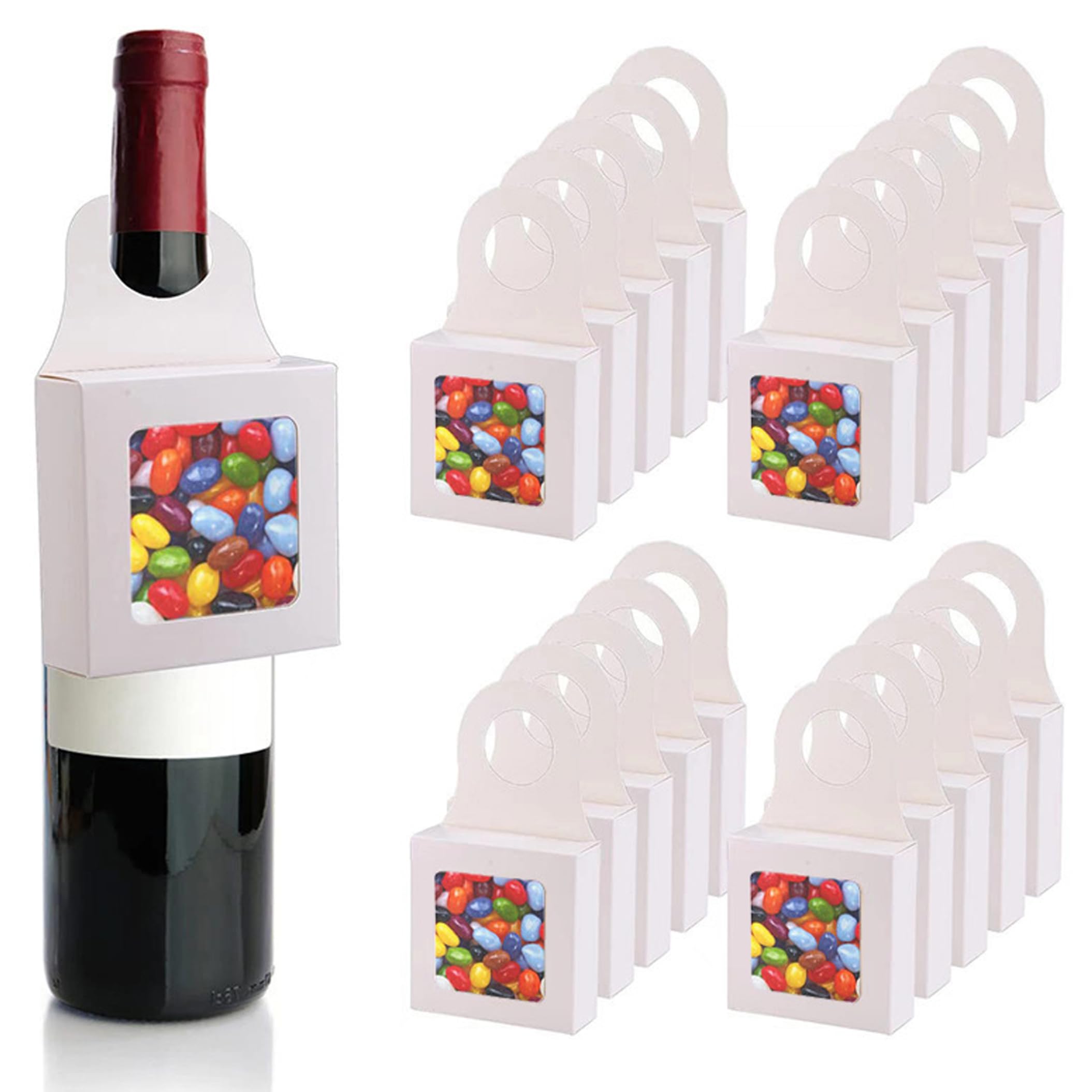 Xdyyjrasa Wine Bottle Box - 20PCS Paper Wine Boxes with Window & Bottle Hook, White for Candy Truffles Chocolate Cookies Packing