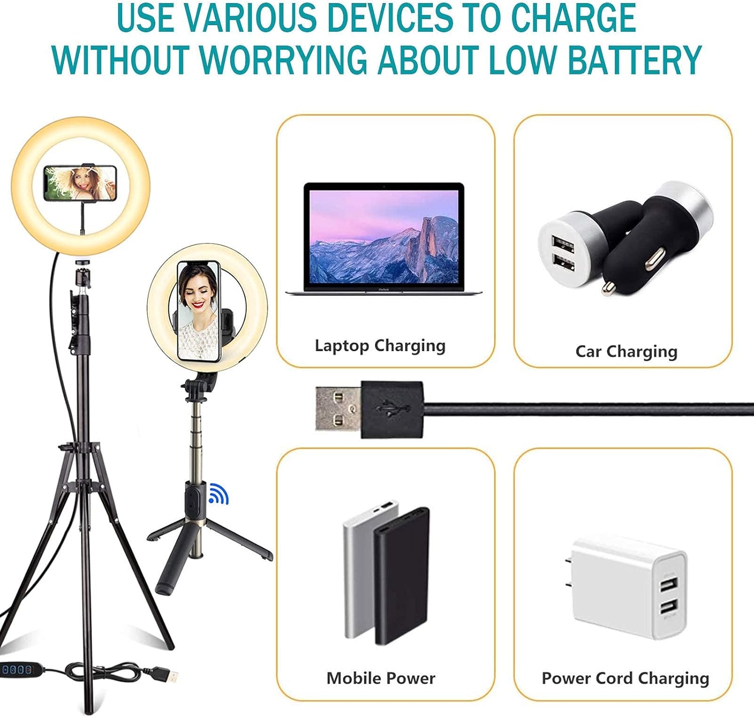 ERUW Selfie Ring Light, 10'' Circle LED Light with Extendable Tripod Stand & Cell Phone Holder Dimmable Makeup Ring Light for Selfie Photography/Live Stream, YouTube Video, TikTok for iPhone Android : Electronics