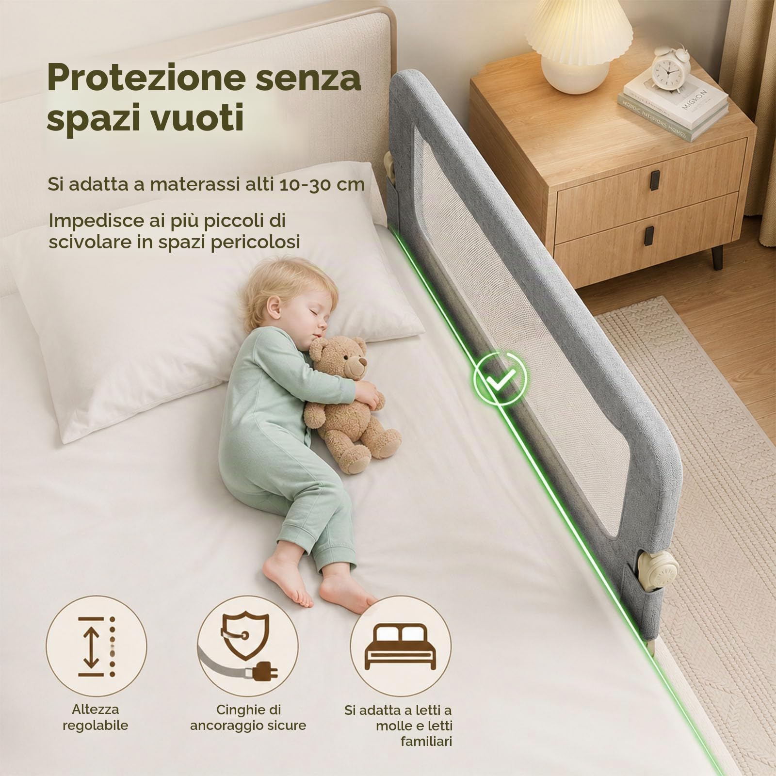Spondina letto Bambini 150cm, anti-caduta pieghevole Sponde letto Bambini | Sbarra di sicurezza adatta a materassi 10-30cm, mesh traspirante e lavabile, montaggio senza attrezzi