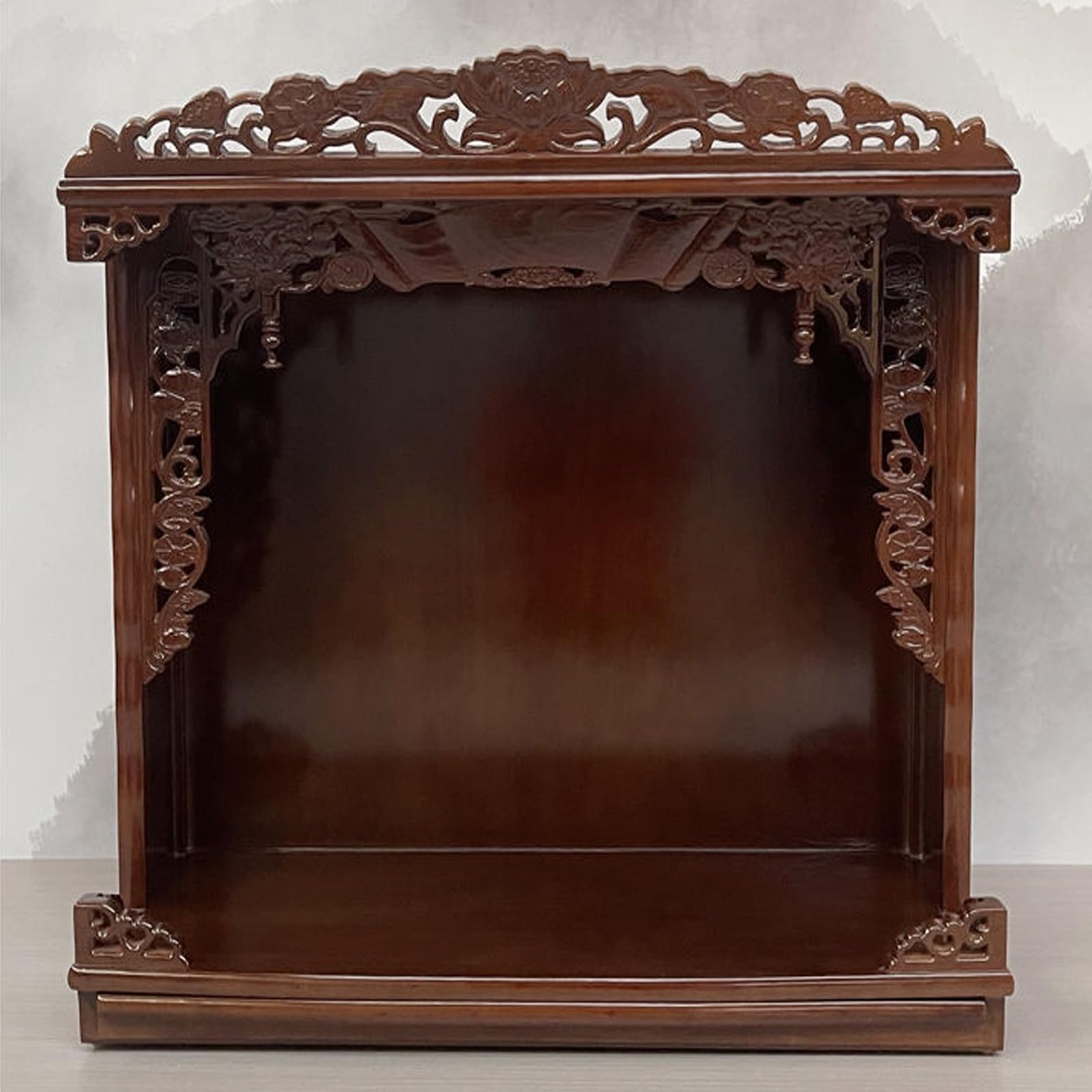 Stuijkvsz Black Walnut Buddhist Altar Stand With Shrine,Prayer Platform For Shrines,Wooden Offering Table Meditation Storage,Incense And Sacrificial Shrines(,18In)