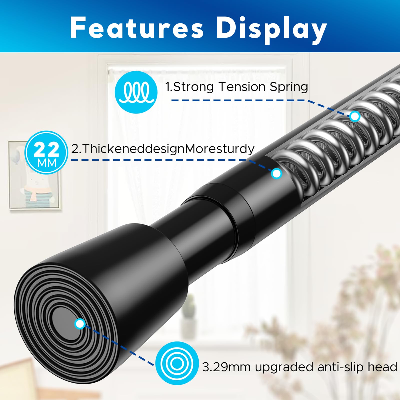 BSYXLSX 2Pcs Black Extendable Curtain Poles,70-120cm(27-47in)(Φ22MM) Tension Rods for Curtains for Windows Wardrobes - Image 3