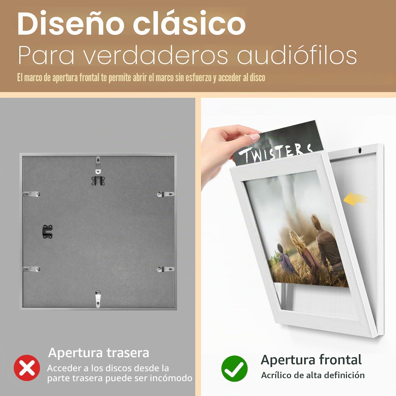 1 Pieza Porta Vinilo Mural, Apertura en la Pared Delantera, Marco de Madera para Foto Mueble Vinilo para Presentar los Discos Póster, para Exponer las Fundas de Discos de Vinilo 12x12 (Blanco