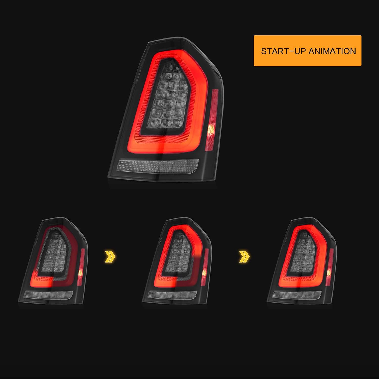 VLAND LED Tail Lights Assembly Fit for 2011-2014 Chrysler 300, Rear Lights with Dynamic Startup Animation DRL, Smoked