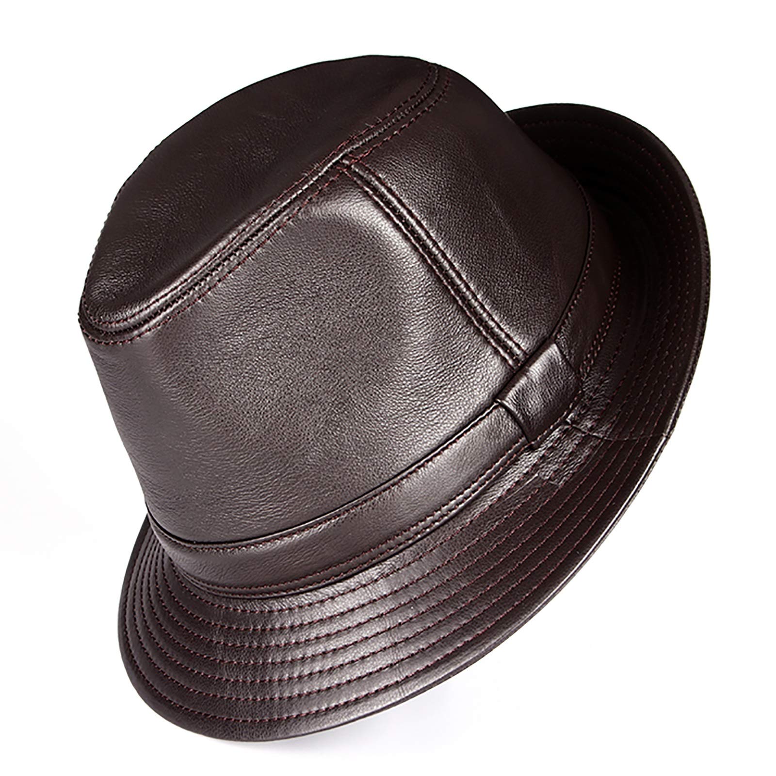 Sombreros de invierno, Cowhide Jazz Cap Hombres Cuero genuino Sombrero Top Sombrero Gente Hat Moda Respirable 56-59cm