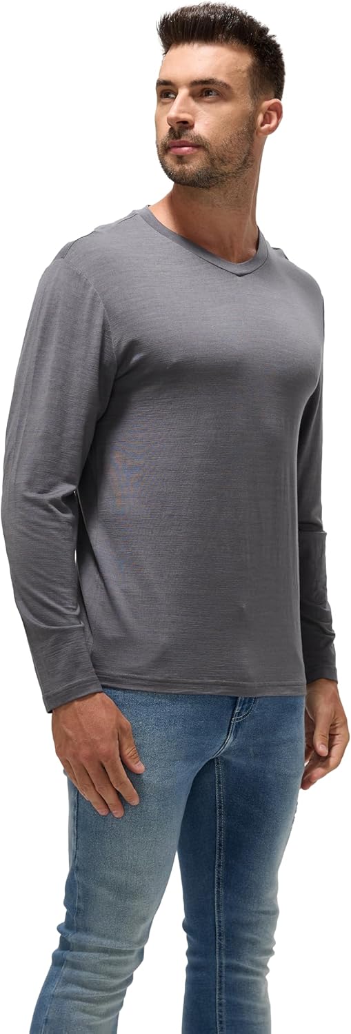 100% Ultrafine Merino Wool Base Layer for Men | V-Neck Long Sleeve Thermal Shirt, Moisture Wicking & Odor Resistant - Image 5