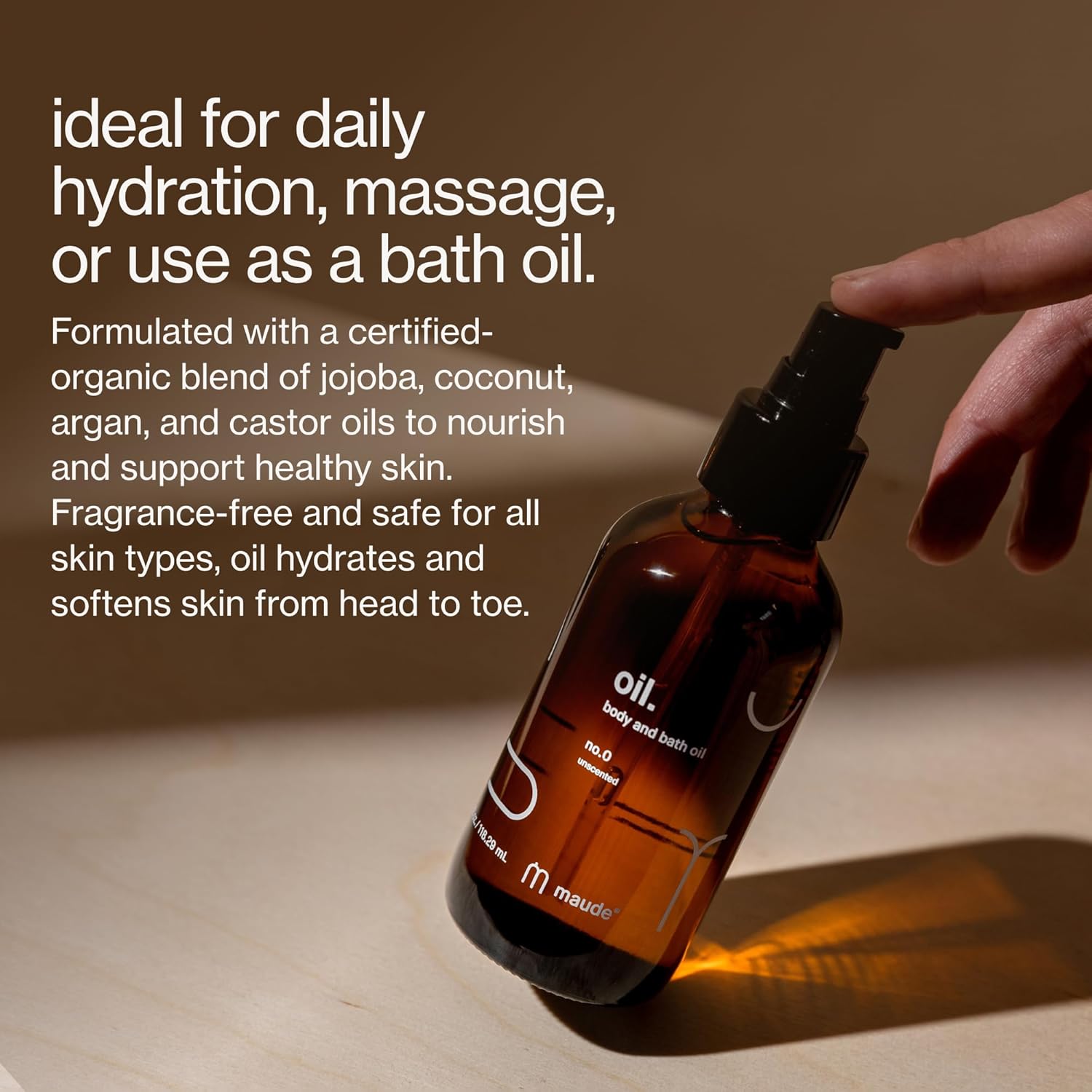 Maude Oil No. 0 - Hydrating Organic Massage + Body Oil - Skin Moisturizer with Jojoba, Coconut + Castor Oil - Rich in Vitamin B + Vitamin E - Relaxing Self Care Gifts (4 fl oz)