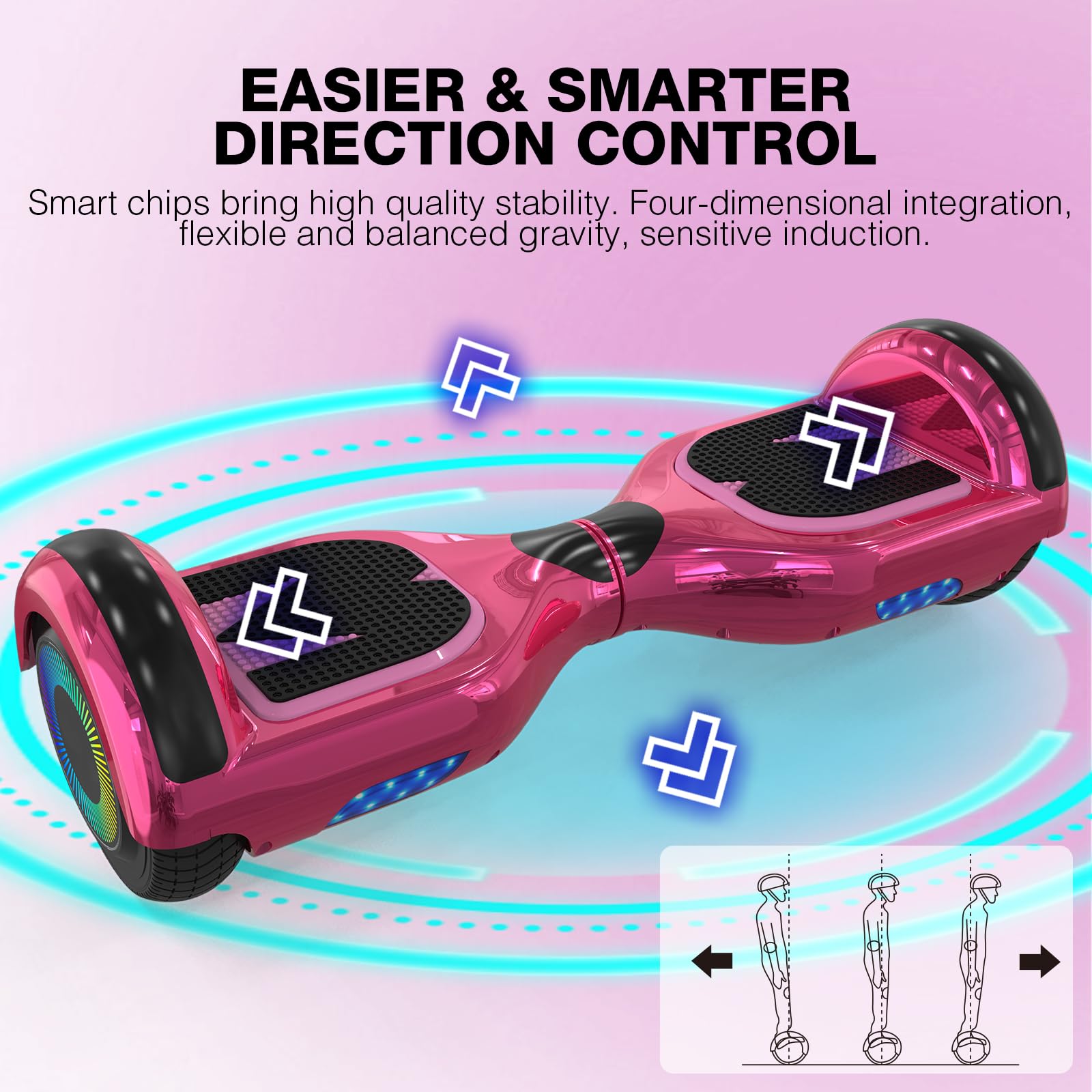 Hoverboards für Kinder, 6.5 Zoll Zweirad Selbstbalancierendes Hoverboards mit Go-Kart, mit LED-Leuchten, Bluetooth Lautsprecher für Jugendliche