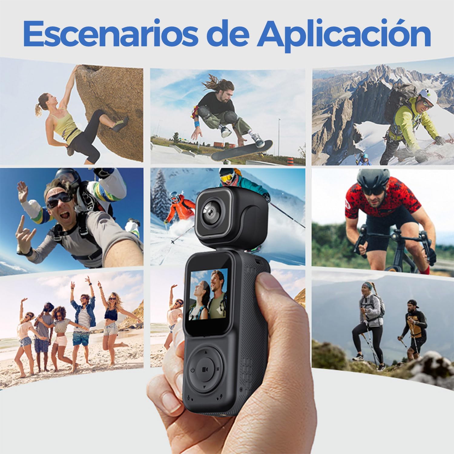 Zeerkeer Cámara de Acción Pequeña 4K Doble Lente para Bicicleta y Vlog | Batería 2000mAh, Lente Giratoria 180°, Pantalla 1.54", 130° FOV, POV Cámara Deportiva WiFi, Rosca Estándar 1/4"