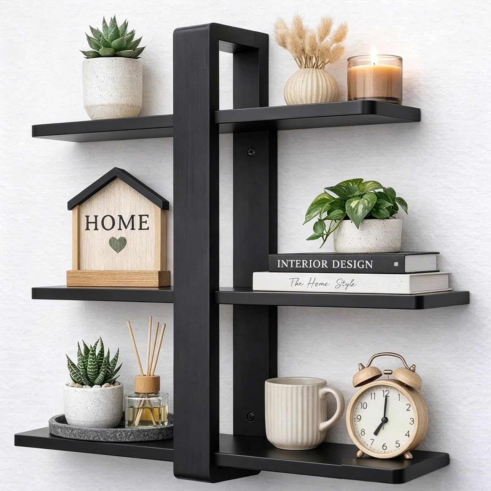 LN COZY CORNER 3 Tier Floating Shelves Wall Mounted Shelf Unit with Sliding Shelves for Bedroom Living Room Bathroom Office Rustic Wall Storage for Plants Photos Decor